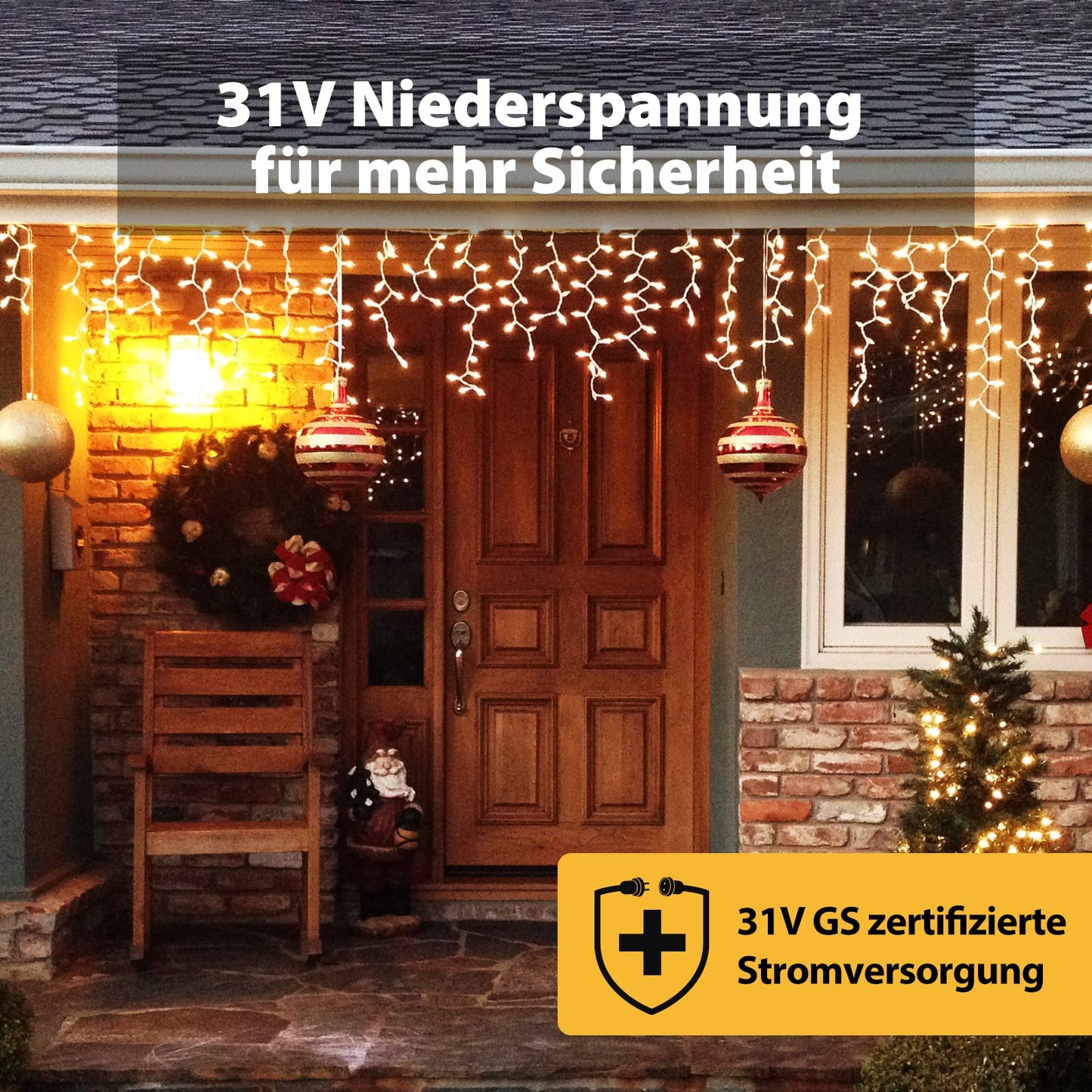 SALCAR LED Eisregen Lichterkette Außen, 200er Lichtervorhang Fenster 8m Weihnachten Beleuchtung (5m Lichterkette + 3m Stromkabel) Innen 31V mit 8 Beleuchtungsmodi und Memory-Funktion, Warmweiß