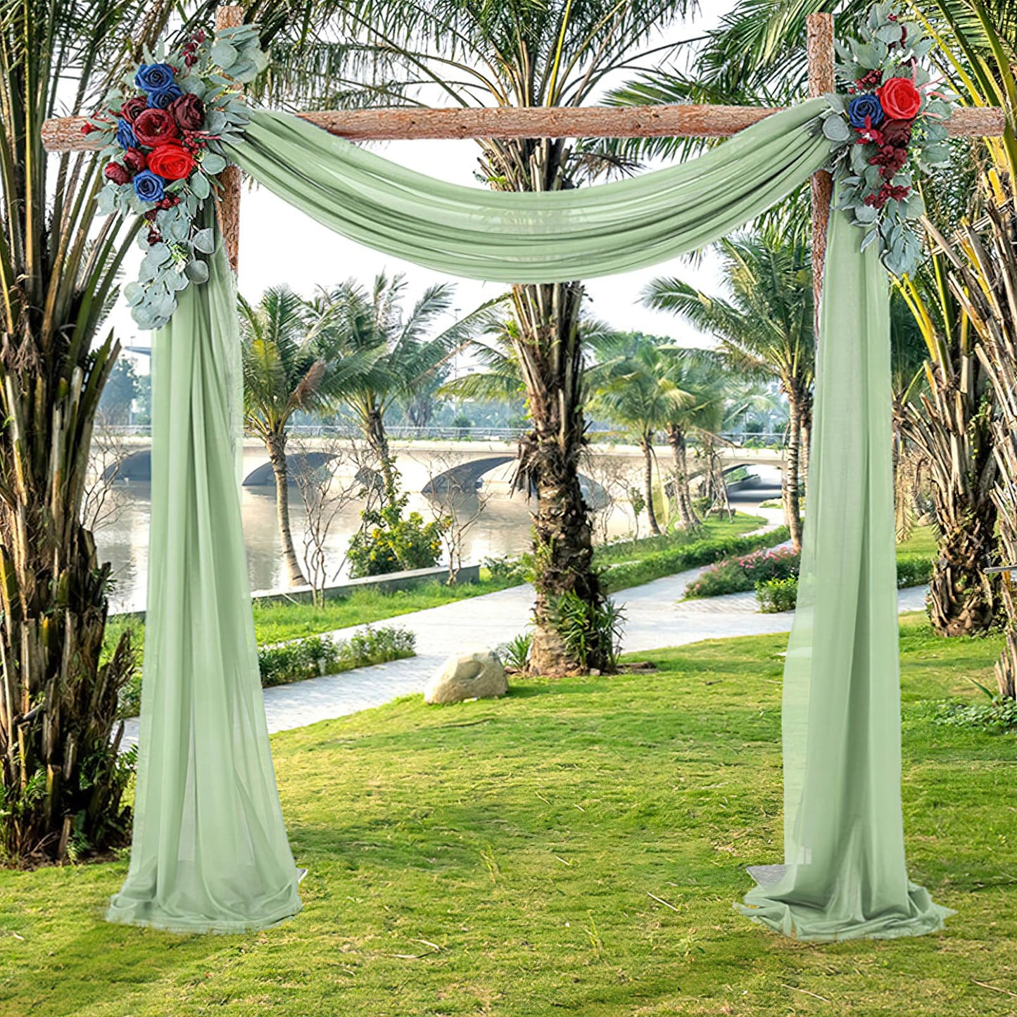 auons Hochzeit Bogen Sheer Vorhänge Hintergrund, 600x75cm Voile Vorhang Chiffon Drapierung, Tüllstoff Vorhänge Arbor Draperie für Hochzeitszeremonie Empfang Party Deckendekor, Salbei Grün, 2 Panels