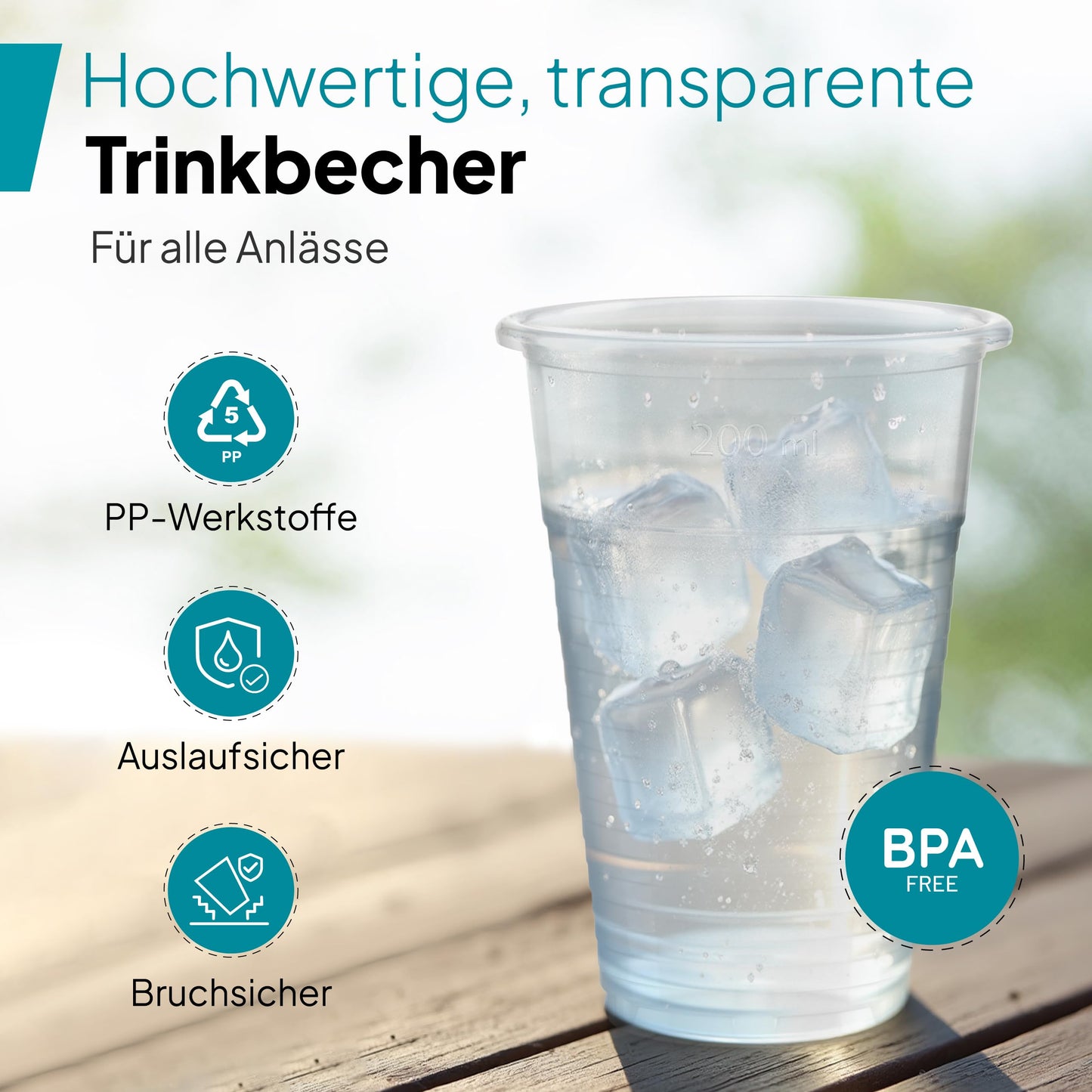 Commerline 100 Stück Plastikbecher 0,3L Trinkbecher, Plastik Transparent Becher, Partybecher, Kunststoffbecher, Wasserbecher Ausschankbecher