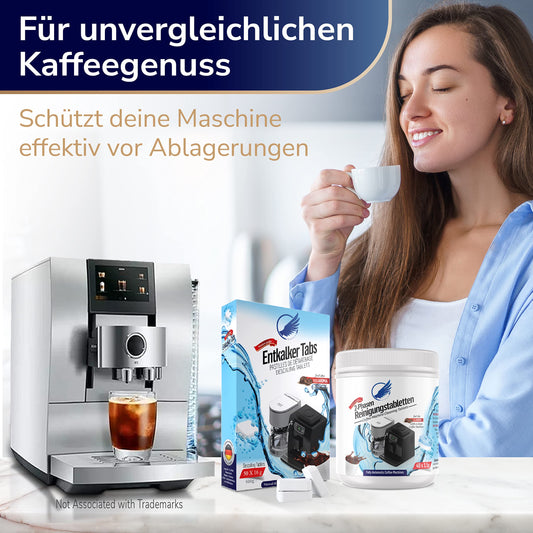 Pflegeset für Kaffeevollautomaten & Kaffeemaschinen. 2-Phasen Reinigungstabletten 40 Stück a 3,5g & Entkalkungstabletten 50 x 16g kompatibel mit Jura Siemens Bosch uvm "Made in Germany"