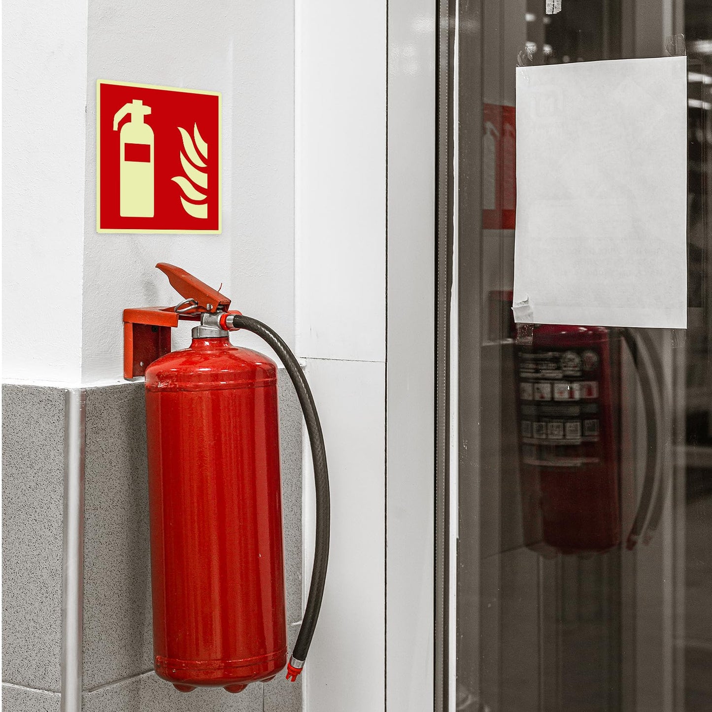 Mumjooyi 6 Stück Feuerlöscher Schild Feuerlöscher PVC Starker Kleber Hochwertiges Hinweisschild Feuerlöscher Nachleuchtend Selbstklebend 14,5 x 14,5CM (6 Stück Feuerlöscher Schild)