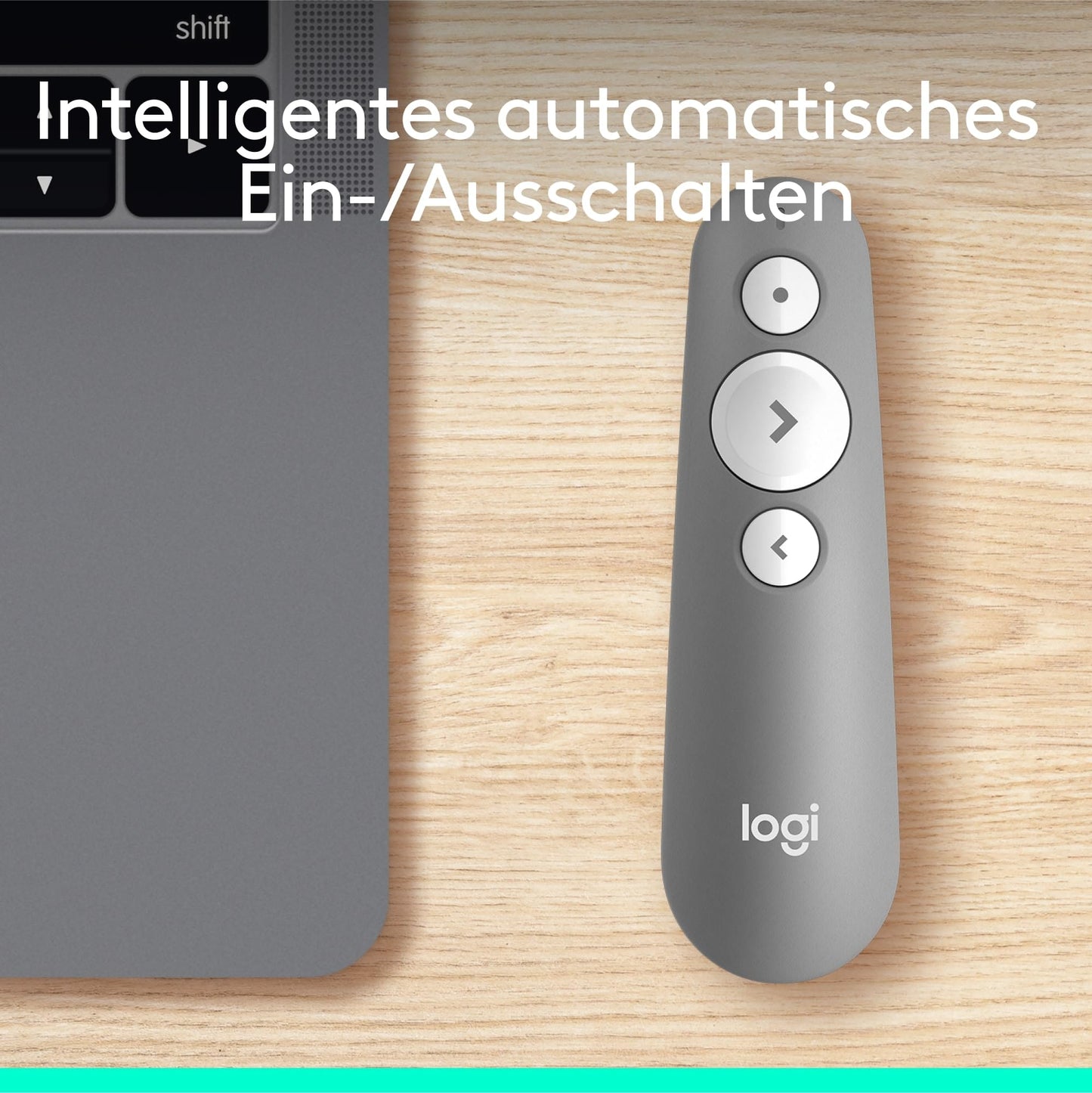 Logitech R500s Presenter mit Laser Klasse 1 für Bluetooth und USB – Universell kompatibel, 20 Meter Reichweite, konfigurierbar, intelligente Batterienutzung mit 12 Monaten Laufzeit – Hellgrau