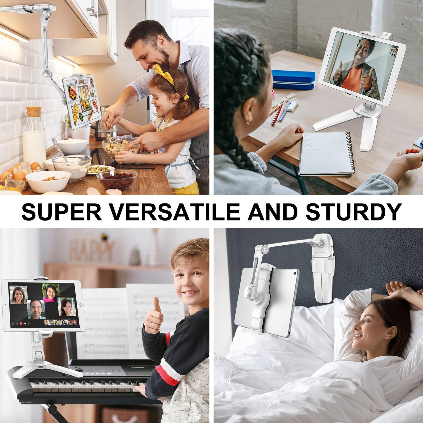 AboveTEK Tablet Halter iPad Wandhalterung Tablet Halterung mit Höhenvertellbar iPad Ständer für iPhone iPad Pro Küche Samsung Huawei MediaPad (4.7-13.5 Zoll) (WEIß)
