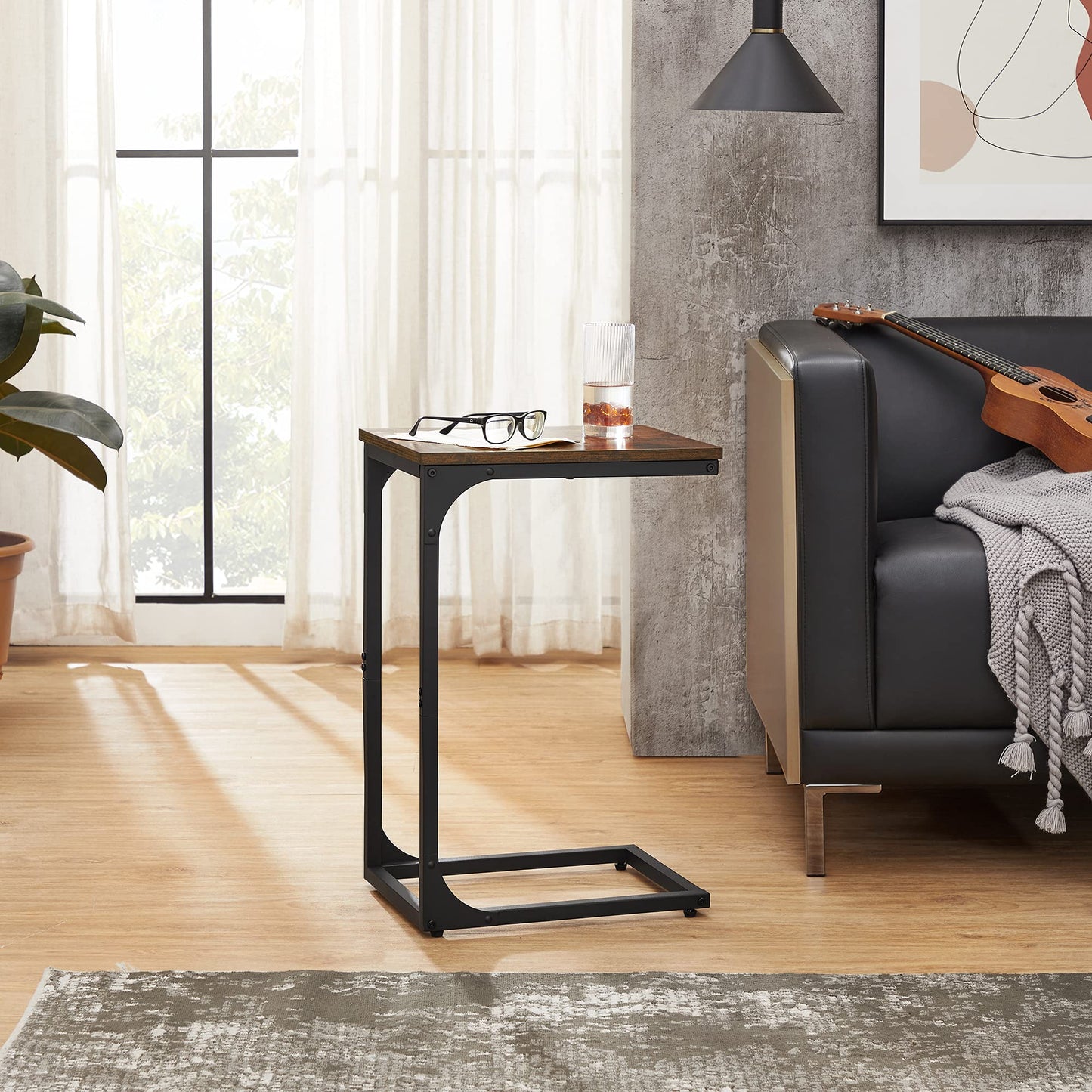 VASAGLE Beistelltisch, Sofa-Spitze, Nachttisch, TV-Platte, für Wohnzimmer, Schlafzimmer, industrieller Stil, Braun/Schwarz LET350B01