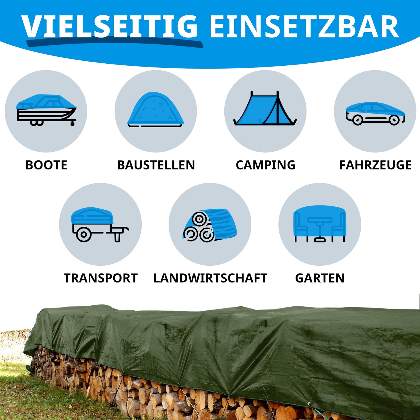 Floordirekt Abdeckplane | Gewebeplane | Schutzplane | Bootsplane | Zeltunterlage für Camping & Outdoor | Garten wasserdichte Plane mit Ösen Bauplane Viele Größen & Farben 1,5x6m 9m² 80 g/m², Grün