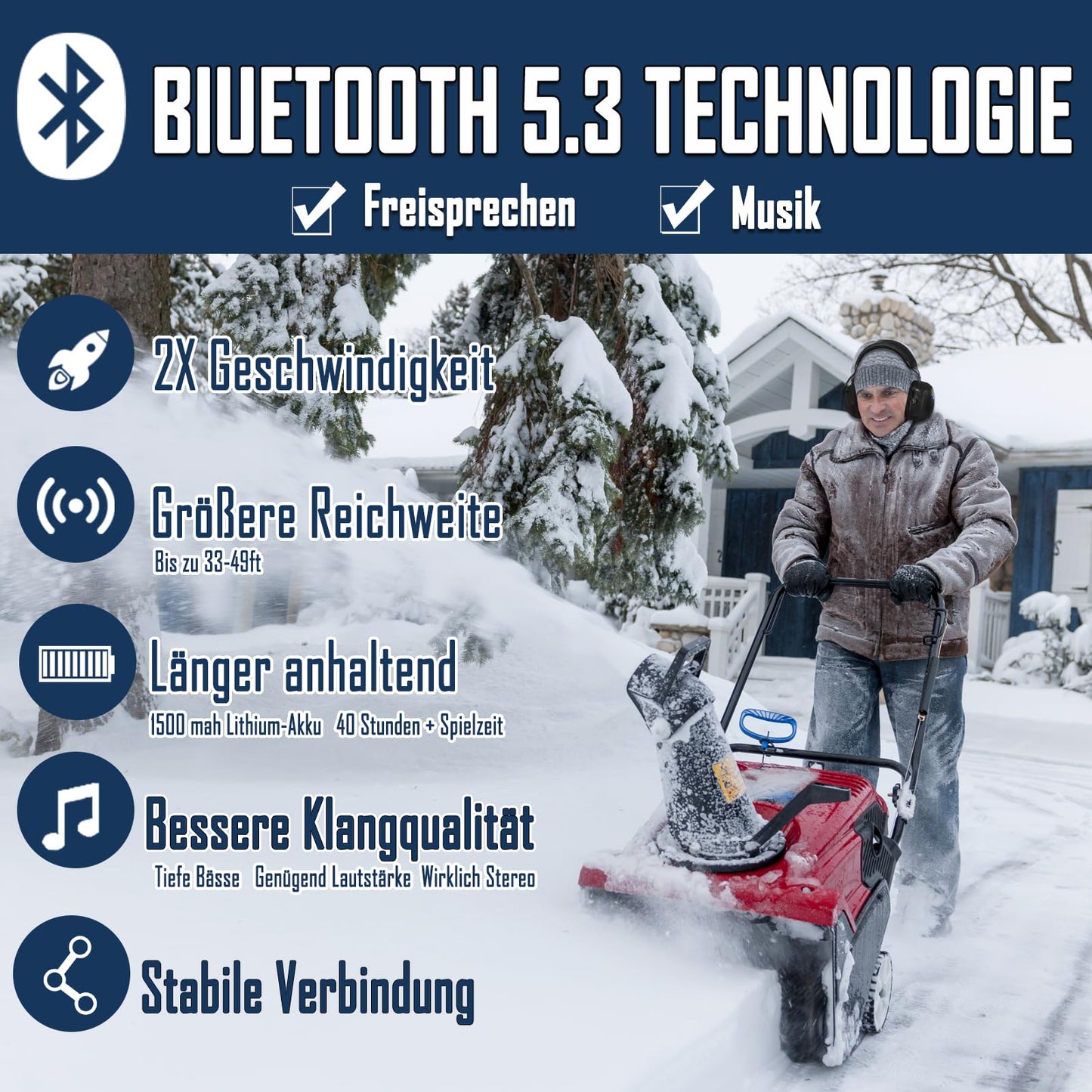 PROHEAR 037 Gehörschutz mit Bluetooth, BT 5.3-Technologie Kopfhörer mit Eingebautem Mikrofon und Lärmreduzierung für Mähen und Lärmintensive Freizeitaktivitäten, SNR 30dB, NRR25dB - Schwarz
