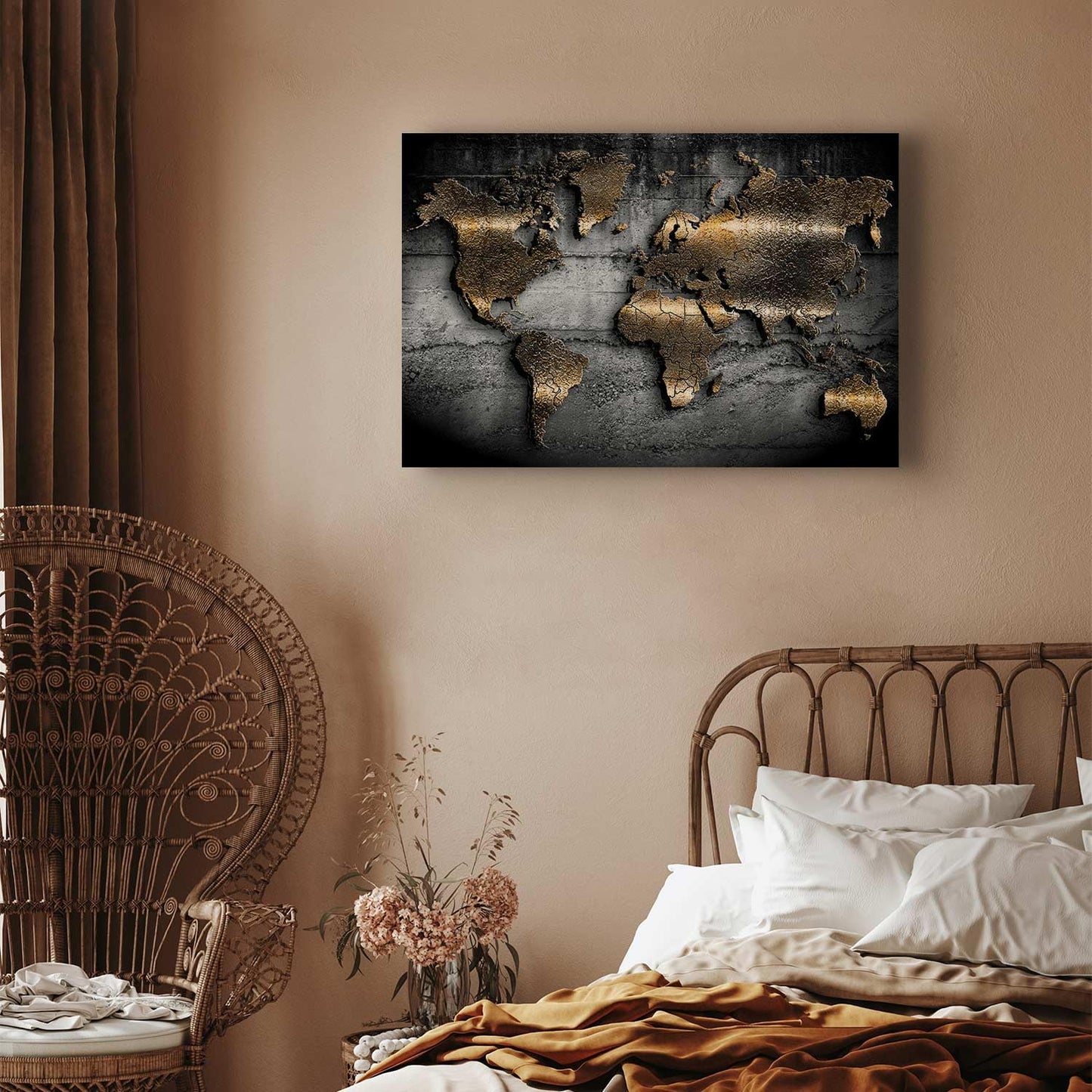 murando - Weltkarte Bilder für Wohnzimmer 60x40 cm 1 tlg Modern Leinwandbild Groß Wandbilder auf Leinwand XXL Schlafzimmer Wanddekoration Abstrakte Landkarte - Kontinente Schwarz k-A-0498-b-a