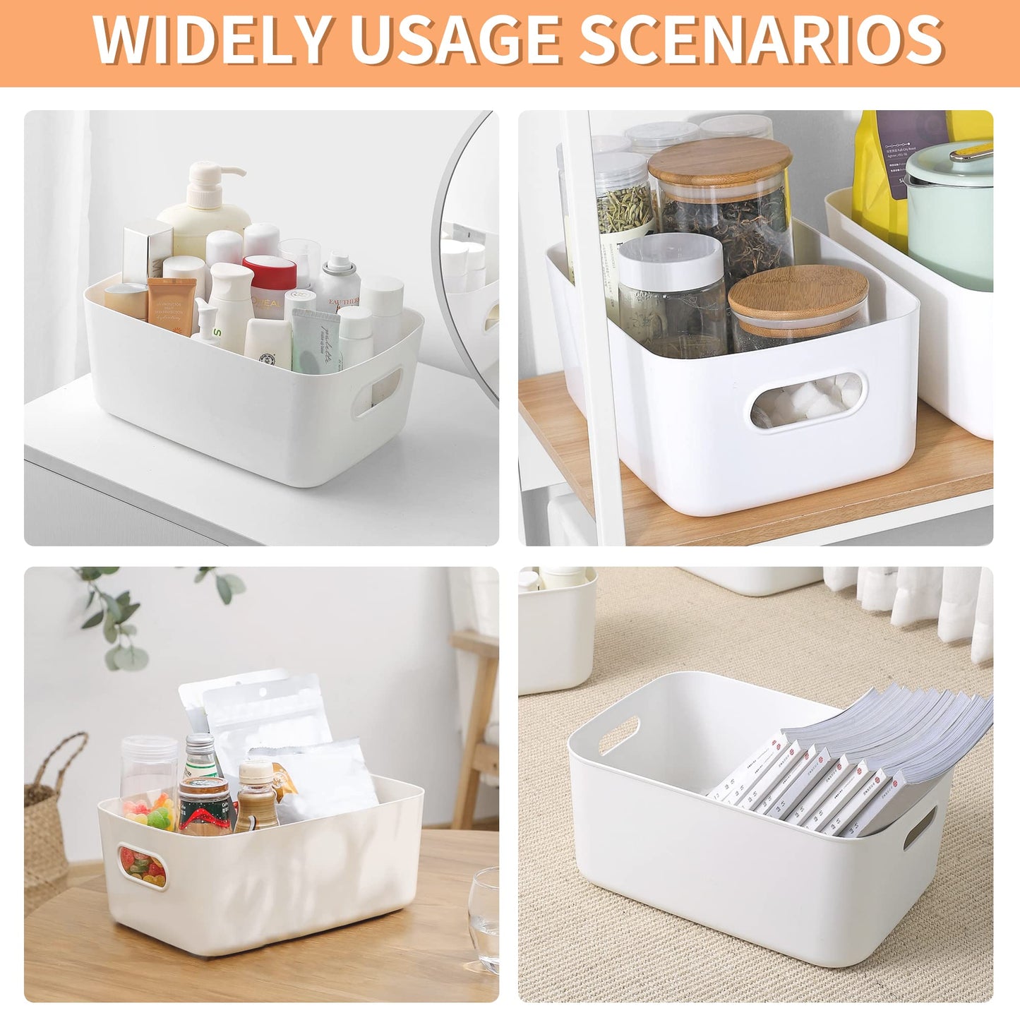 LYLIDIA 10 Stück Aufbewahrungsbox Kunststoff Aufbewahrungskorb mit Griffen Küchenschrank Organizer Box Körbe Aufbewahrung Kunststoffbox für Badezimmer Regal Kunststoffbox (Weiß)