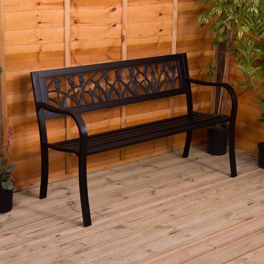 Garden Vida Garde Vida Gartenbank, Stahl, Tulpen-Design, 3-Sitzer, für den Außenbereich, Parkbank, Terrassensitzmöbel, 77 x 125 x 53 cm (H x B x T)