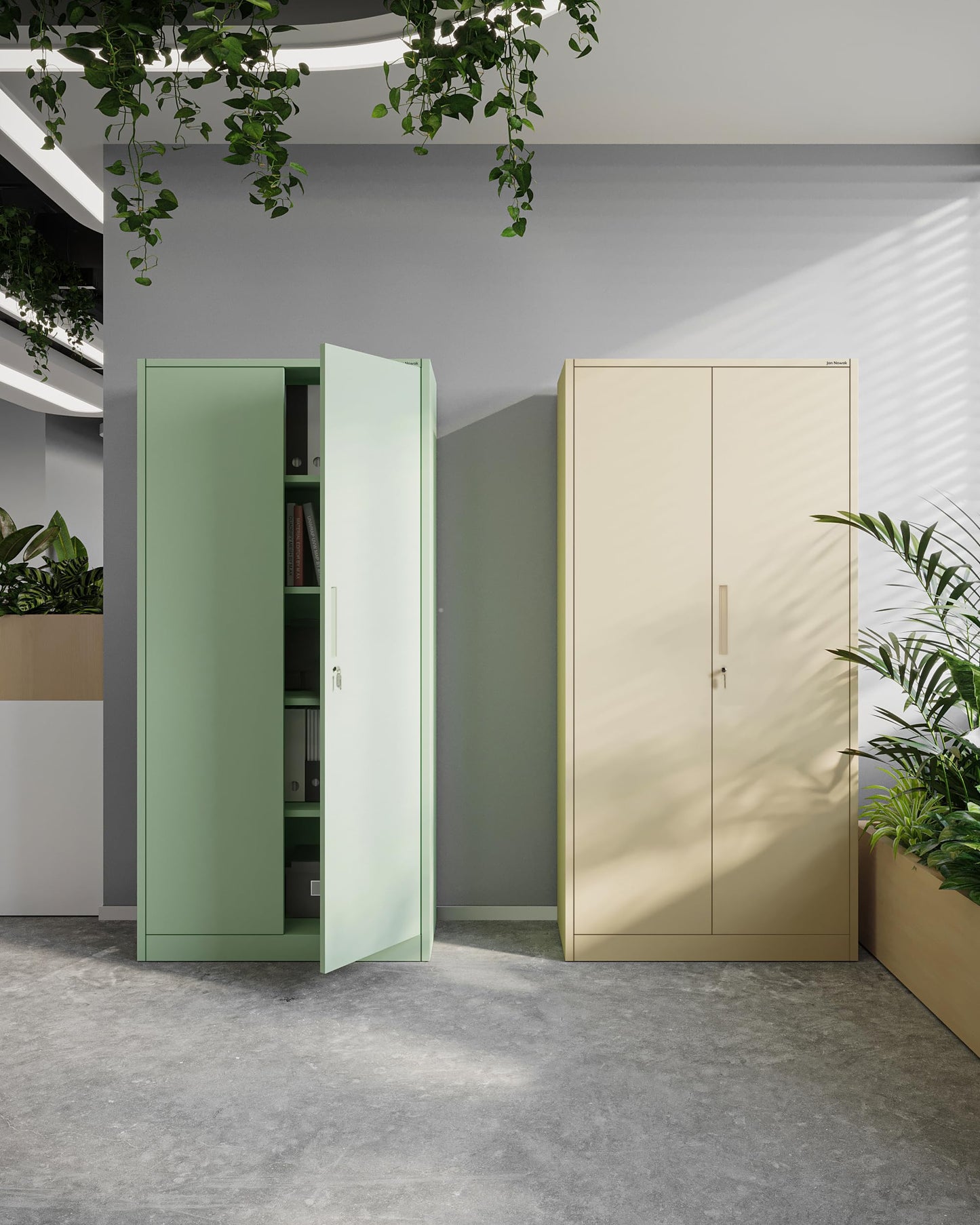 Jan Nowak Aktenschrank C001 Büroschrank Metallschrank Stahlschrank Aufbewahrungsschrank Pulverbeschichtet 4 Verstellbare Fachböden Abschließbar 185 cm x 90 cm x 40 cm (Beige)