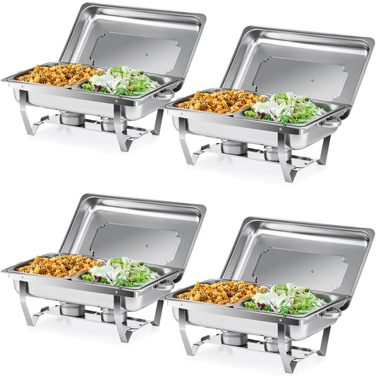 Wilprep Chafing Dish Edelstahl Buffet-Set Warmhaltebehälter Speisenwärmer Wärmebehälter Rechaud für Catering, Buffet und Party (4 Set 1/2+1/2 GN -Behälter)