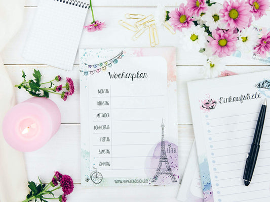 Papierdrachen 3 Notizblöcke mit Wochenplan, To Do Liste und Einkaufsliste - Tagesplaner und Wochenplaner Paris - Notizblock Set 8 - DIN A5