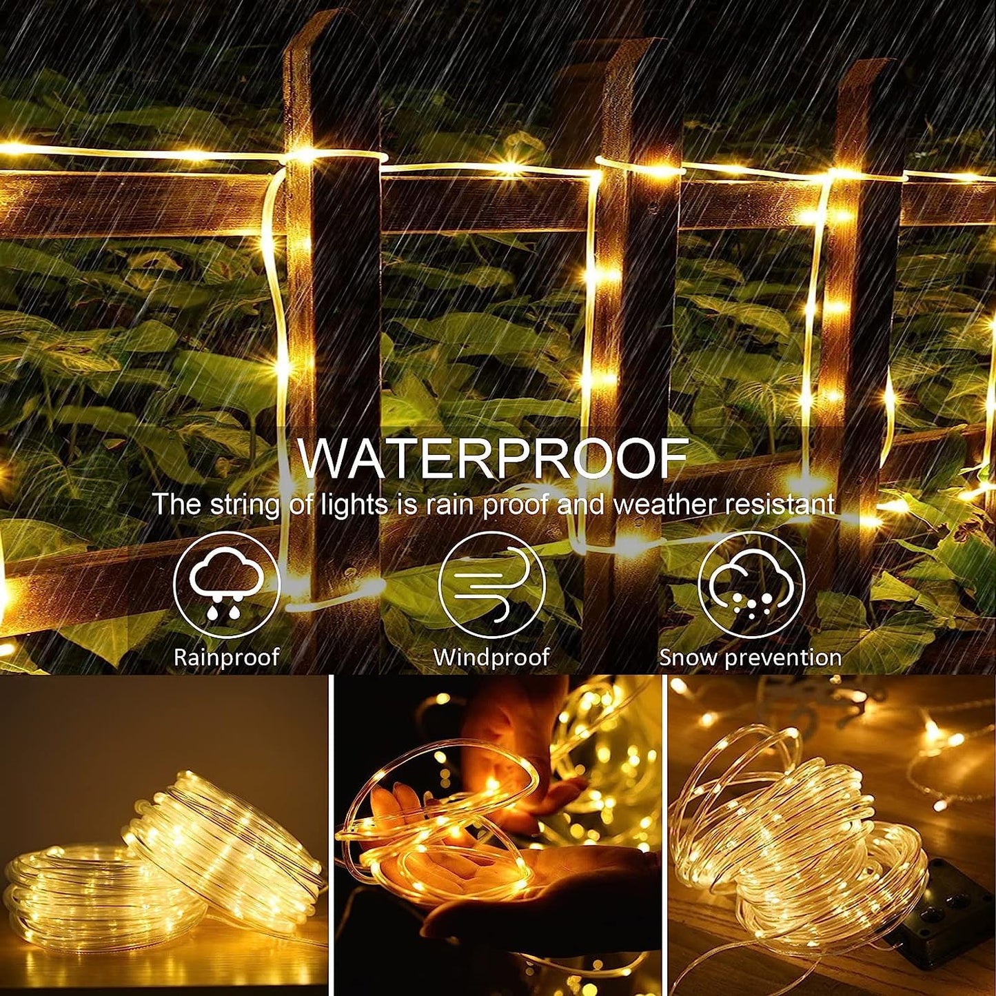 JIMACRO Outdoor Solar LED Lichtschlauch, IP65 Wasserdicht Solar Lichterkette Außen 12m 100LEDs Solar Deko Lichter mit 8 Beleuchtungsmodi für Garten Baum Party Weihnachtsdekoration