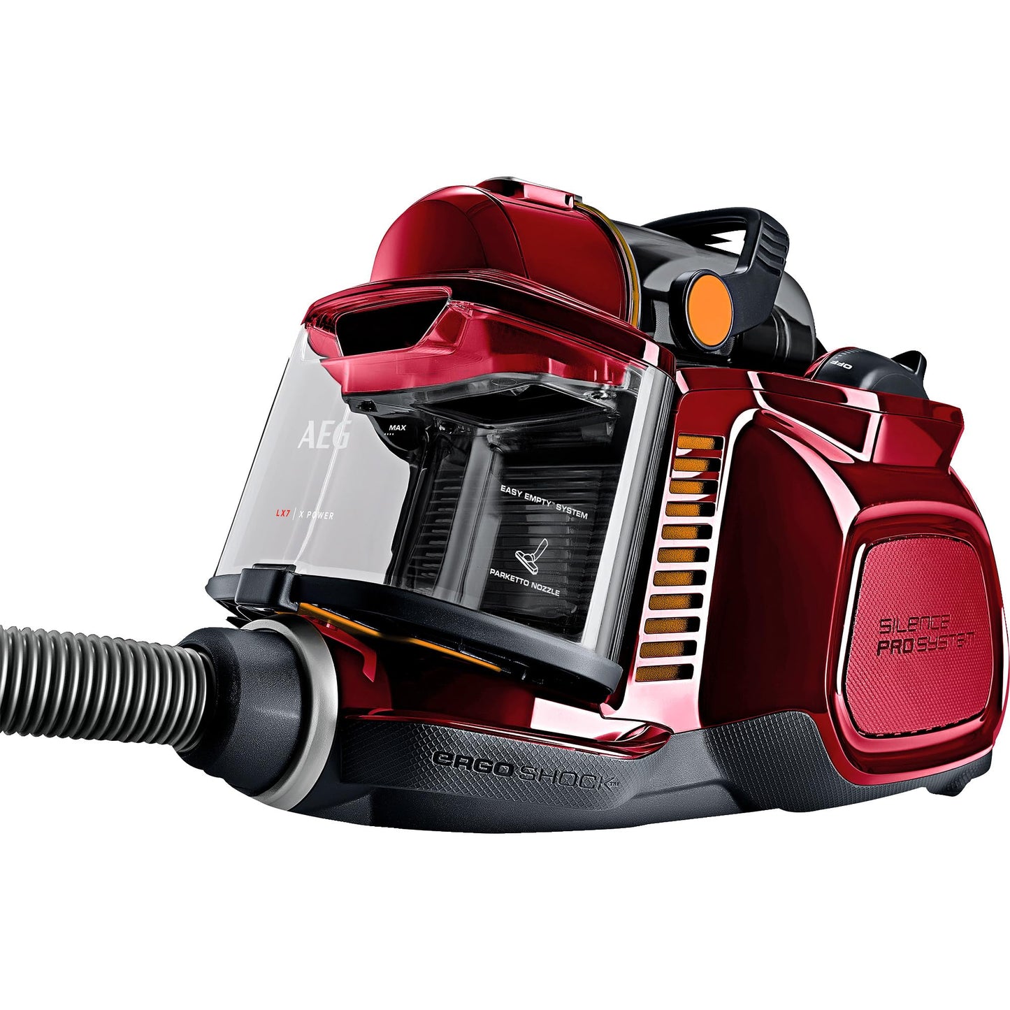 AEG LX7-2-CR-A Staubsauger beutellos / ideal für Haustierbesitzer / Zusatzdüsen + Spezialdüsen-Set für Tierhaare / 750 Watt / 9 m Aktionsradius / 1,4l Staubbehälter / waschbarer Hygiene Filter / rot