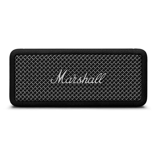 Marshall Emberton II tragbare Bluetooth Lautsprecher, kabellos, koppelbar, IP67 Staub und wasserfest, über 30 Stunden Spielzeit, Schnellladung, Innen- und Außenlautsprecher - Schwarz und Stahl