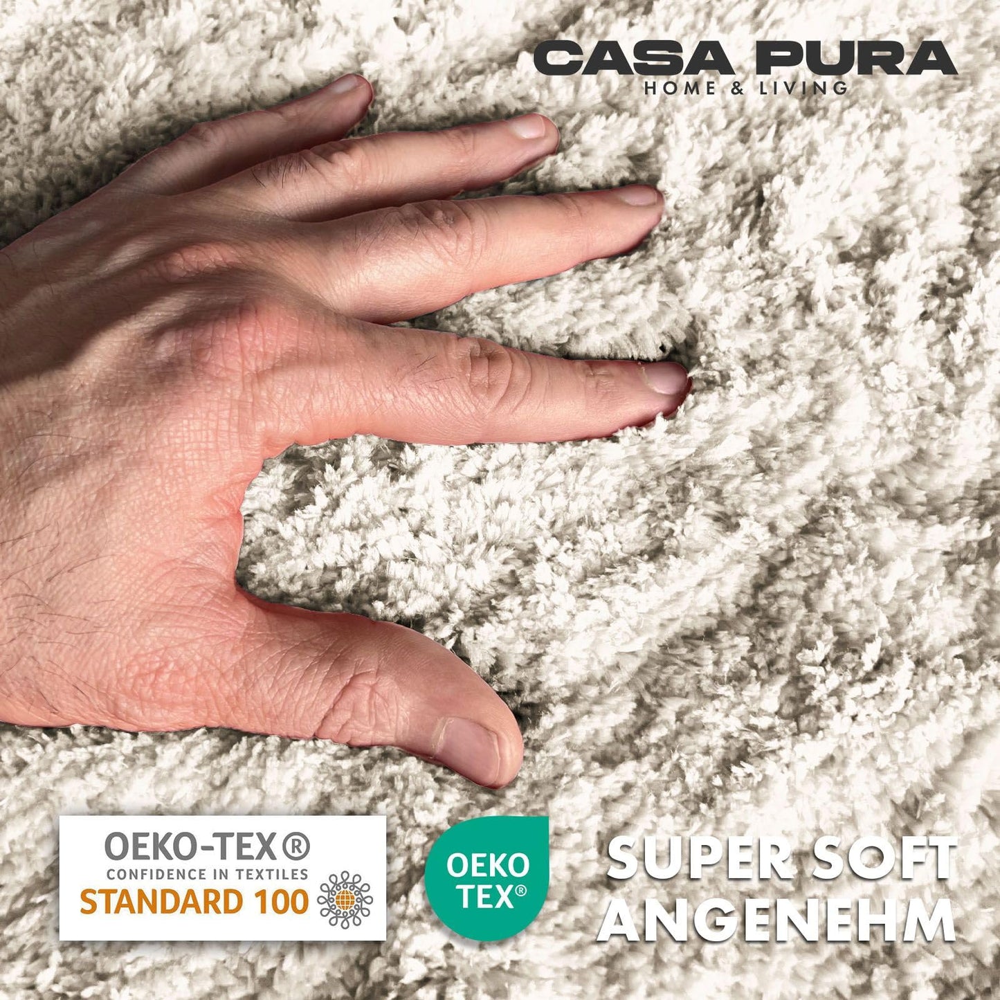 casa pura Badematte Creme weicher, Flauschiger Badezimmerteppich in Shaggy Optik, Badvorleger rutschfest waschbar - Duschvorleger, Teppich Fußmatte für Badezimmer, Dusche 50x80 cm, Ivory Sky Soft