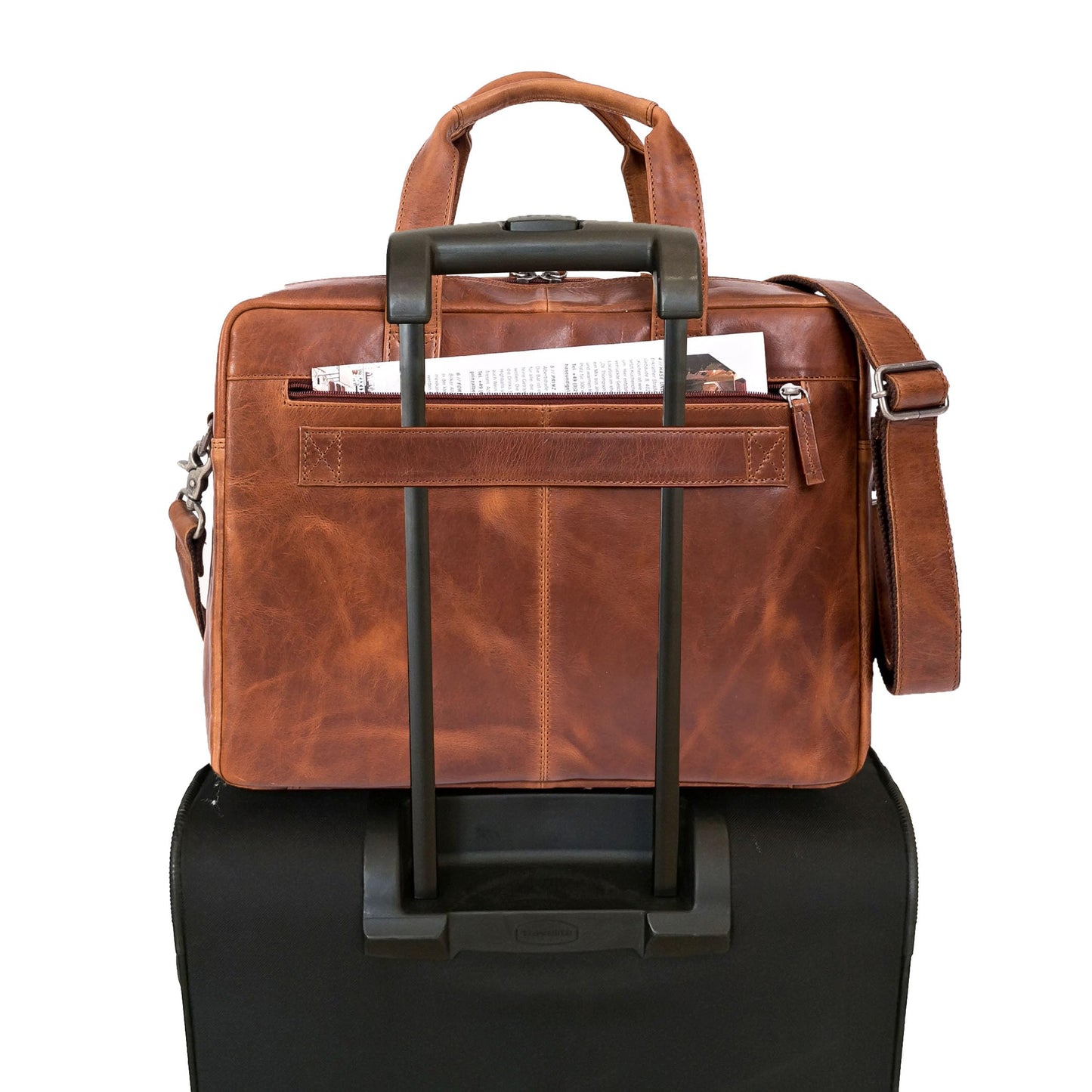ALMADIH Leder Laptoptasche Aktentasche BRUNO antik - Premium Business Tasche Umhängetasche Unitasche Herren Messenger Arbeitstasche Schultertasche Dokumenten Kofferschlaufe braun (BRUNO antik)