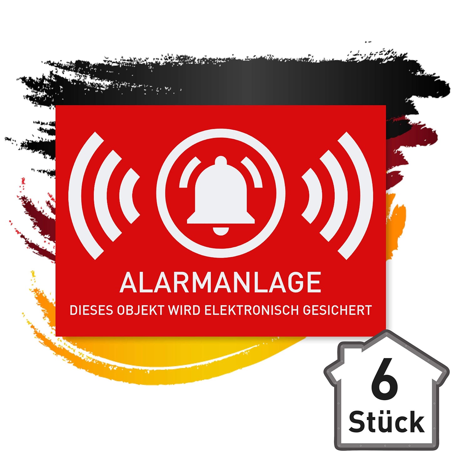 6 x Aufkleber Alarmgesichert (Klein - 5 x 3,5cm) - Schutz vor Einbruch in Auto und Wohnmobil - Aussenklebend - Alarm Sticker für mehr Sicherheit - Alarmanlage Aufkleber für außen - Geschlitzt