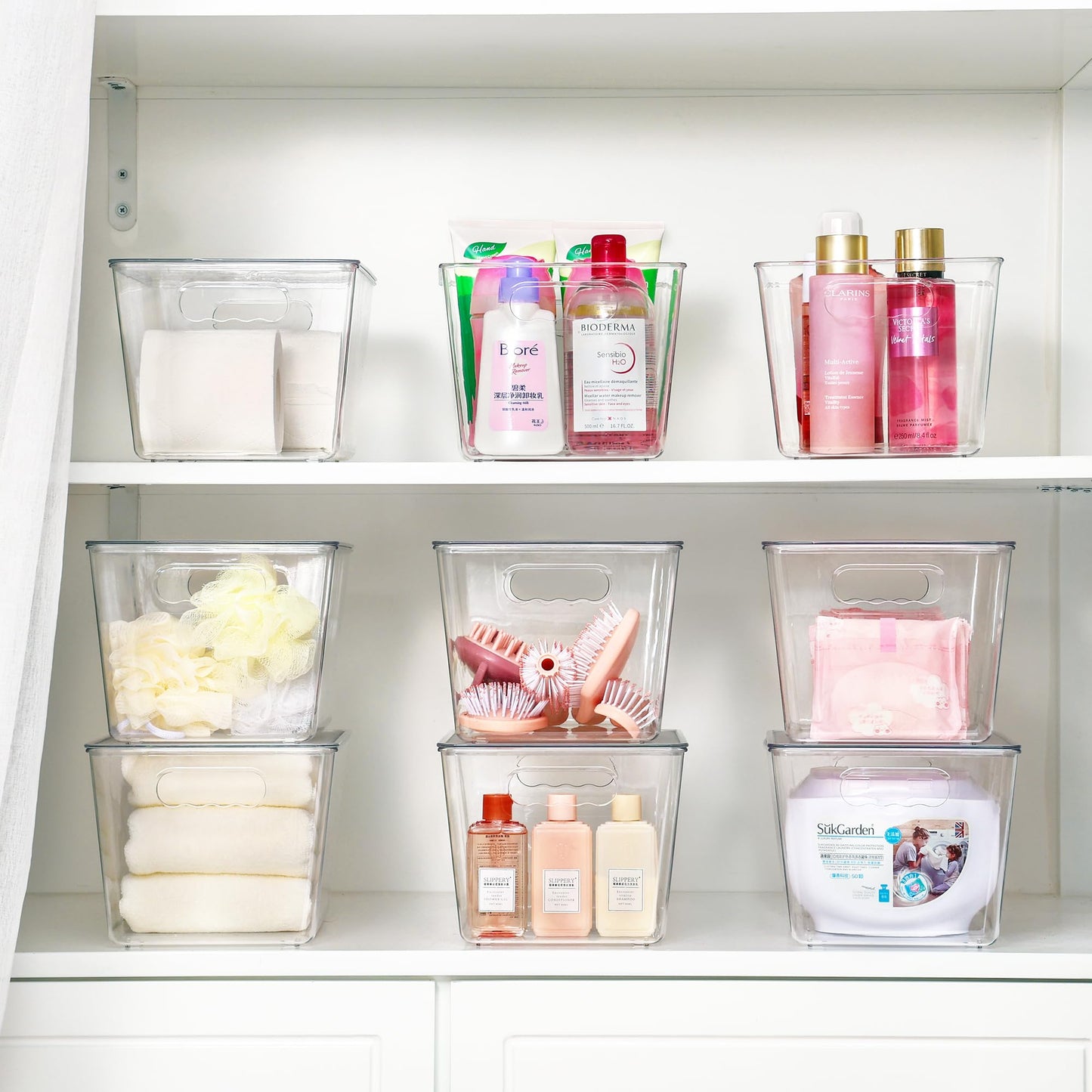 Vtopmart 6 Stück Aufbewahrungsboxen mit Deckel, stapelbare Kunststoffboxen zur küche aufbewahrung & Organisation, perfekt für Bad, Schrank, Küche, Kühlschrank, Schrankorganisation（L）
