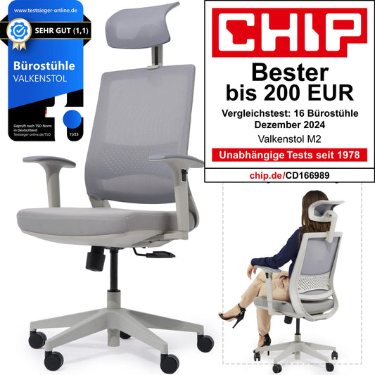 VALKENSTOL M2 Bürostuhl Ergonomisch mit individuell konfigurierbarer Armlehne und Kopfstütze für maximale Bewegungsfreiheit - bequemer ergonomischer Schreibtischstuhl für Büro und Home Office Chair