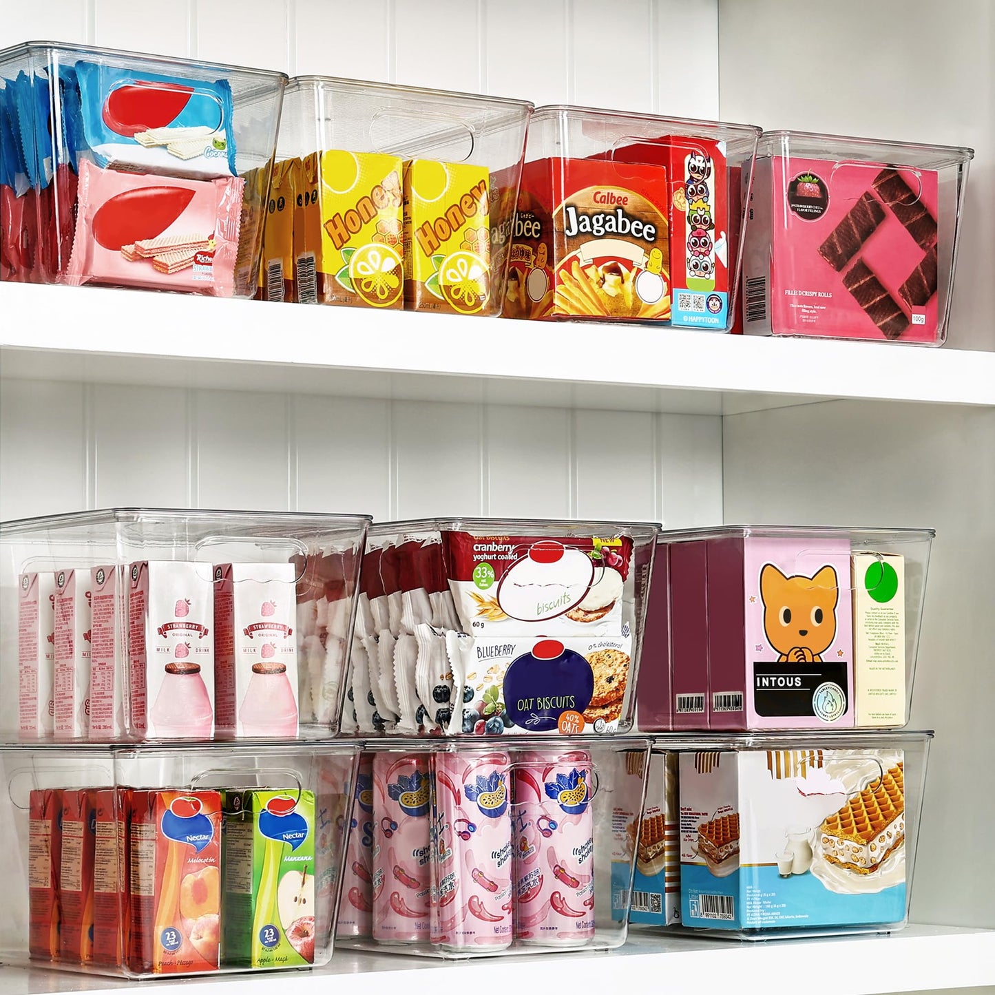 Vtopmart 6 Stück Aufbewahrungsboxen mit Deckel, stapelbare Kunststoffboxen zur küche aufbewahrung & Organisation, perfekt für Bad, Schrank, Küche, Kühlschrank, Schrankorganisation（L）