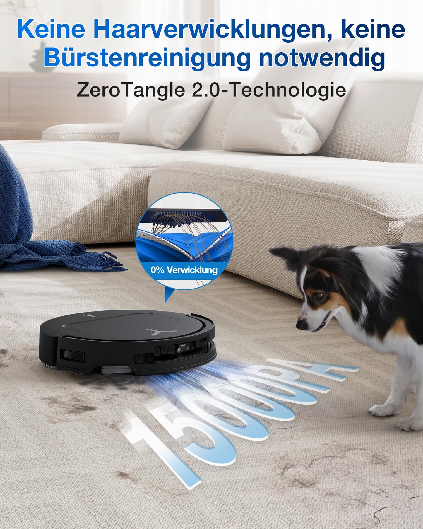 ECOVACS DEEBOT T50 Omni Saugroboter mit Wischfunktion,15.000 Pa, Ausziehbare Seitenbürste und Mopp, ZeroTangle 2.0, Moppwäsche mit 75°C heißem Wasser, All-in-One Station, ultradünn 81 mm, Schwarz