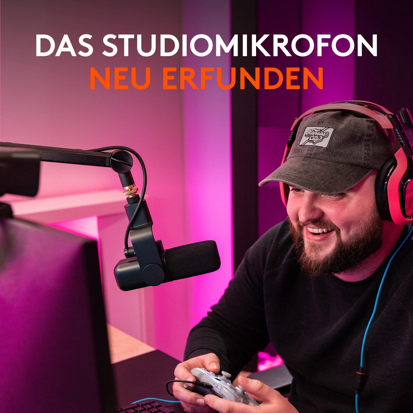 Logitech G Blue Sona Aktives dynamisches XLR-Broadcast-Mikrofon für Streaming und Content-Erstellung, ClearAmp-Vorverstärker, Doppelkapsel-Design, Interne Mikrofonspinne - Schwarz