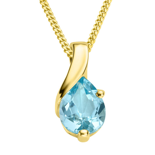 MIORE – Gold Kette Damen mit 0.8 Ct Topas in Tropfen-Form – filigrane Halskette aus 9 Karat Gelbgold (375) mit blauem Edelstein Anhänger – Goldkette mit Schmuckbox zum Verschenken (45 cm)