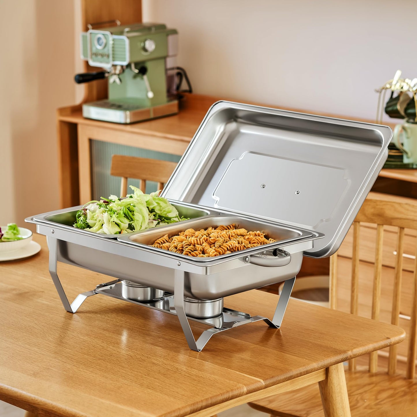 Wilprep Chafing Dish Edelstahl Buffet-Set Warmhaltebehälter Speisenwärmer Wärmebehälter Rechaud für Catering, Buffet und Party (4 Set 1/2+1/2 GN -Behälter)
