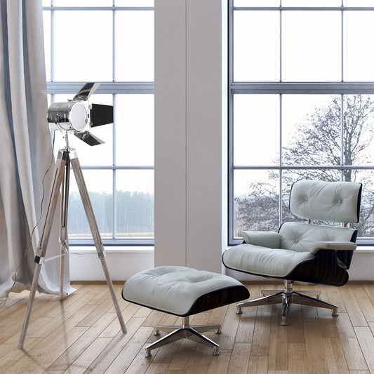 Jago® Stehlampe mit Stativ aus Holz - LED, E27, Höhenverstellbar max. 148 cm, Vintage, Farbwahl - Tripod Lampe, Dreifuss Stehleuchte, Standleuchte, Studiolampe (Antikes Holz)