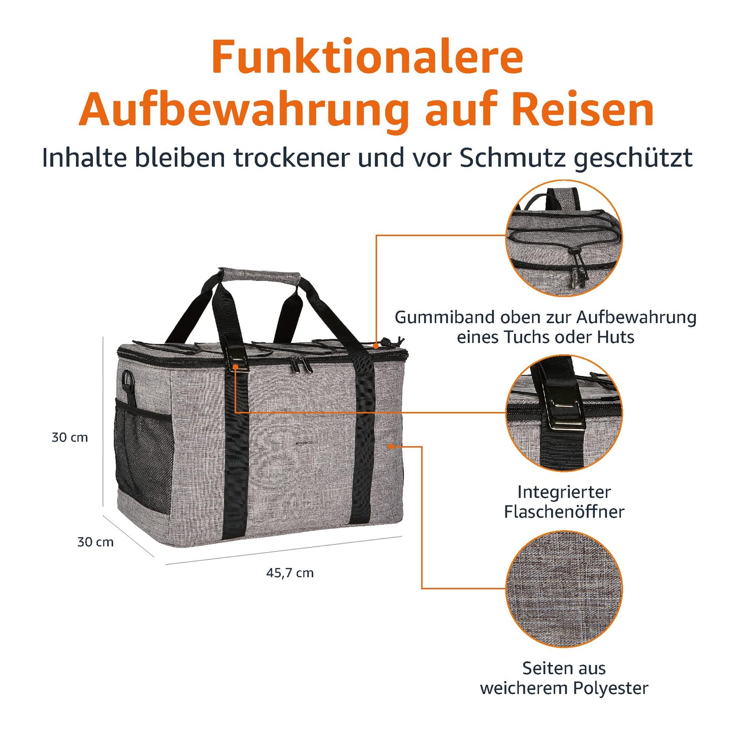 Amazon Basics Kühlbox, zusammenklappbare, wasserdicht, leicht, isoliert, Fassungsvermögen von 40L (50 Dosen), Grau