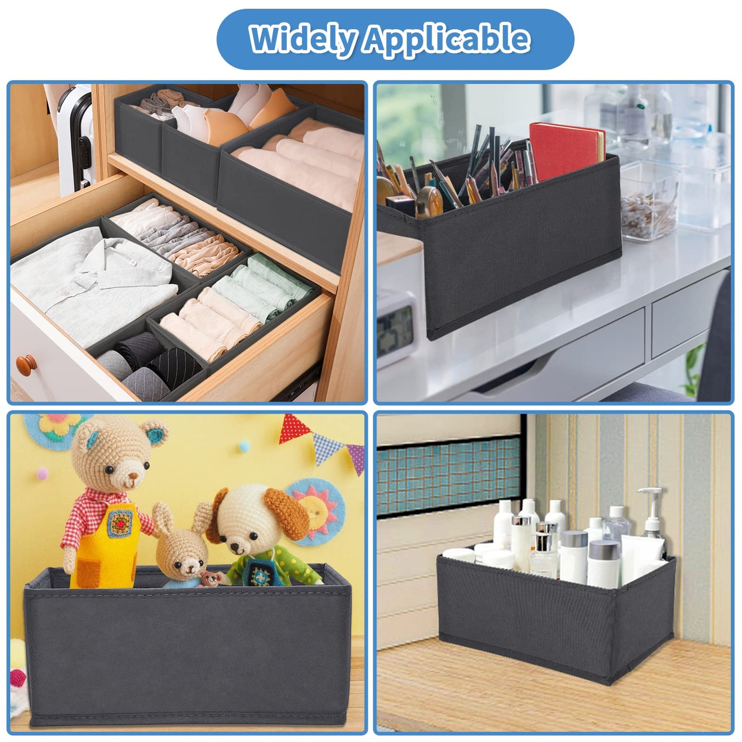 Withosent 8er Schubladen Ordnungssystem Kleiderschrank Organizer, Faltbare Kleidung Aufbewahrungsbox Stoff, Unterwäsche Organizer Schublade, Schrank Schubladentrenner für BHS, Socken, Krawatten