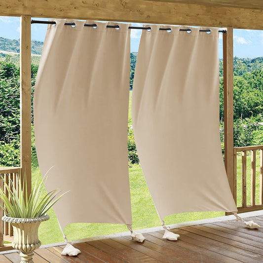 PONY DANCE Outdoor Gardinen Wasserdicht Pavillon & Terrasse Vorhänge mit Gewichteten Säcken Outdoorvorhang Wetterfest mit Ösen Outdoor Curtains, 2 Stücke H 213 x B 132 cm, Biscotti Beige