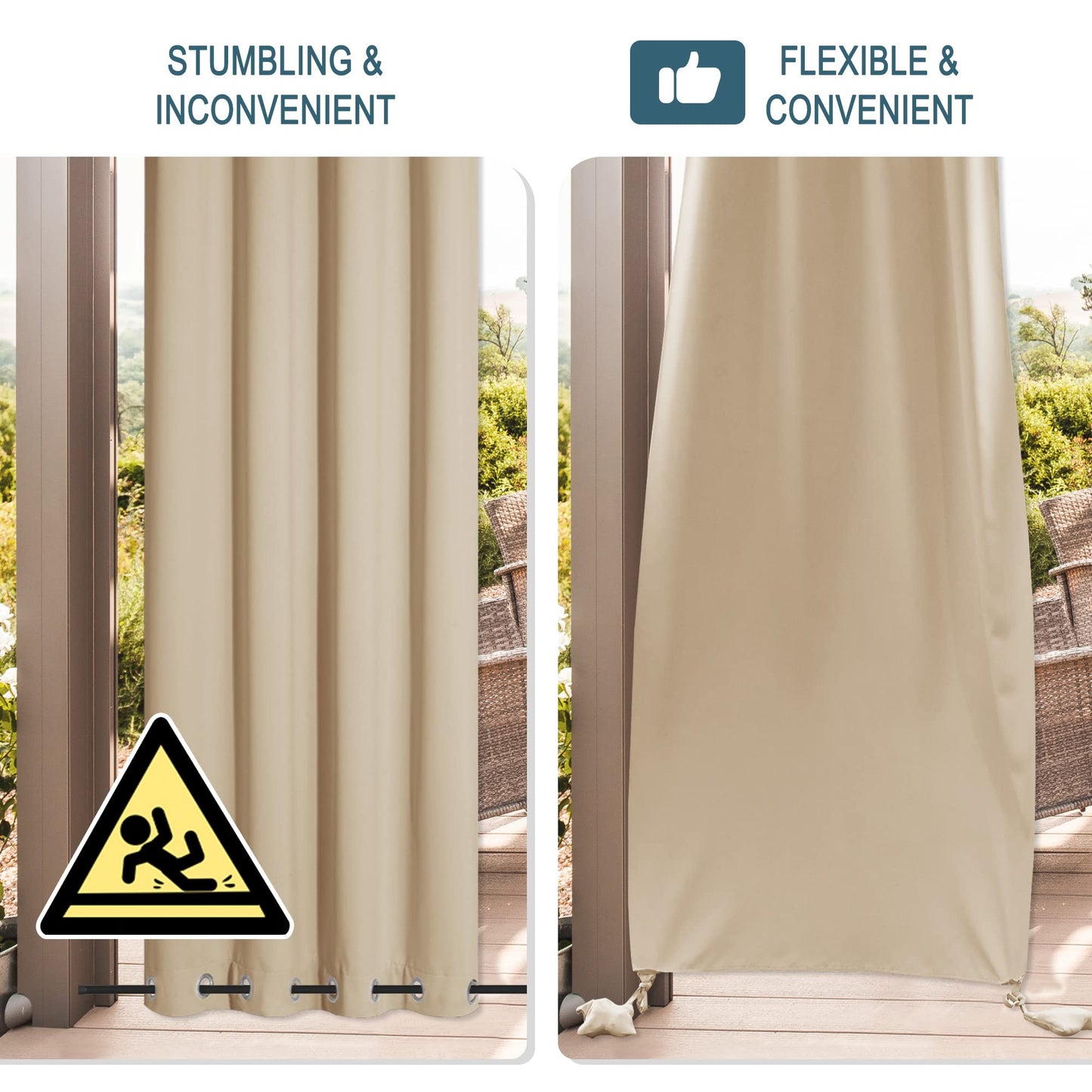 PONY DANCE Outdoor Gardinen Wasserdicht Pavillon & Terrasse Vorhänge mit Gewichteten Säcken Outdoorvorhang Wetterfest mit Ösen Outdoor Curtains, 2 Stücke H 213 x B 132 cm, Biscotti Beige