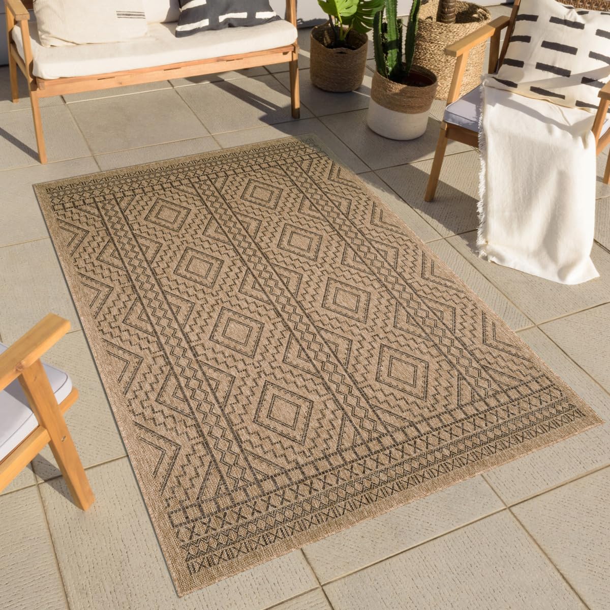 Naturteppich, Naturteppich, Böhmischer Teppich, Jute-Look, Teppich Wohnzimmer, Schlafzimmer, Flur, Außenteppich, Naturfarbe (160x230 cm, 8729 Braun)