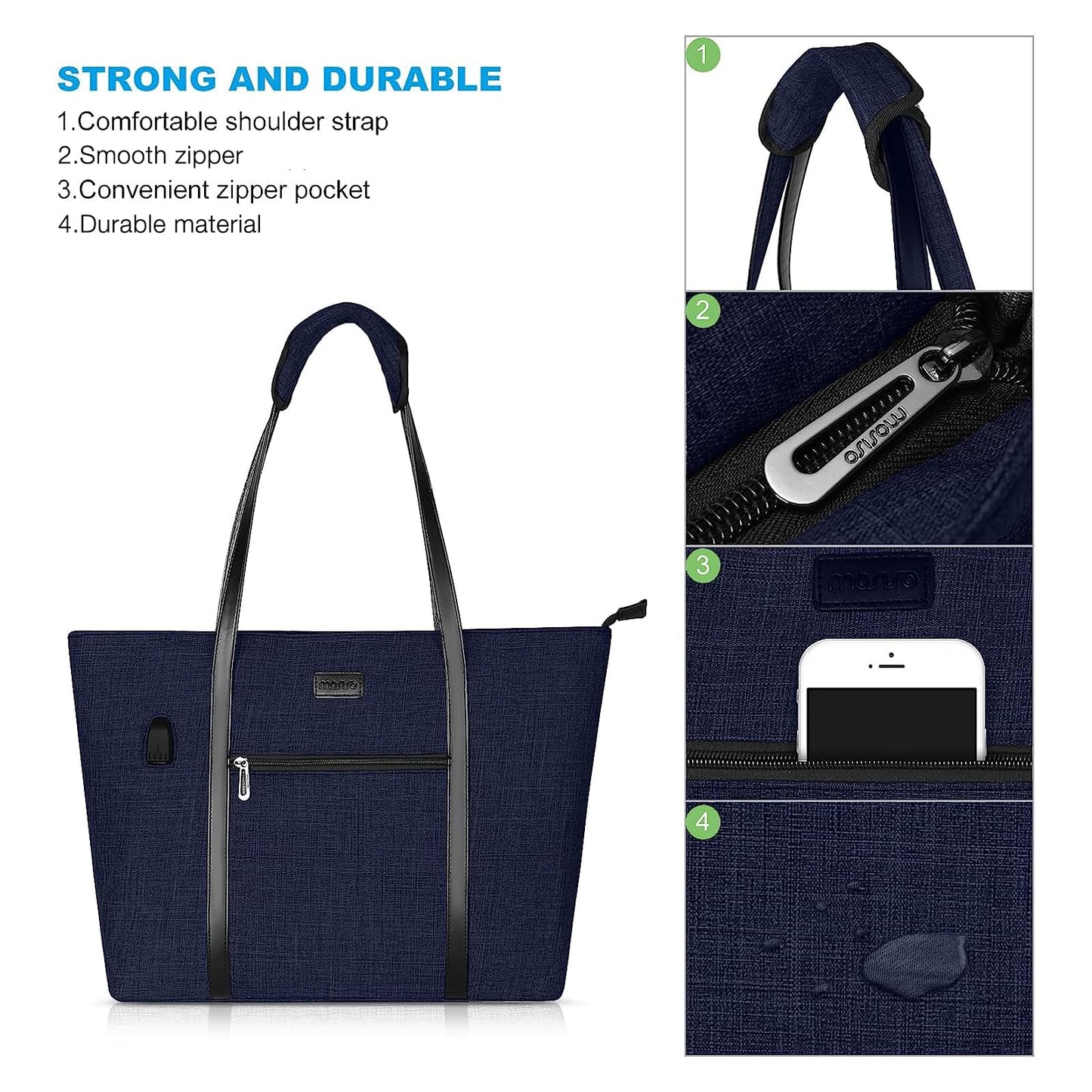 MOSISO USB Anschluss Laptop Tote Tasche für Frauen,Kompatibel mit MacBook,17-17,3 Zoll Notebook und Chromebook,Robuste Veranstalter Geschäftsreise Aktentasche mit kleiner Geldbörse,Navy Blau