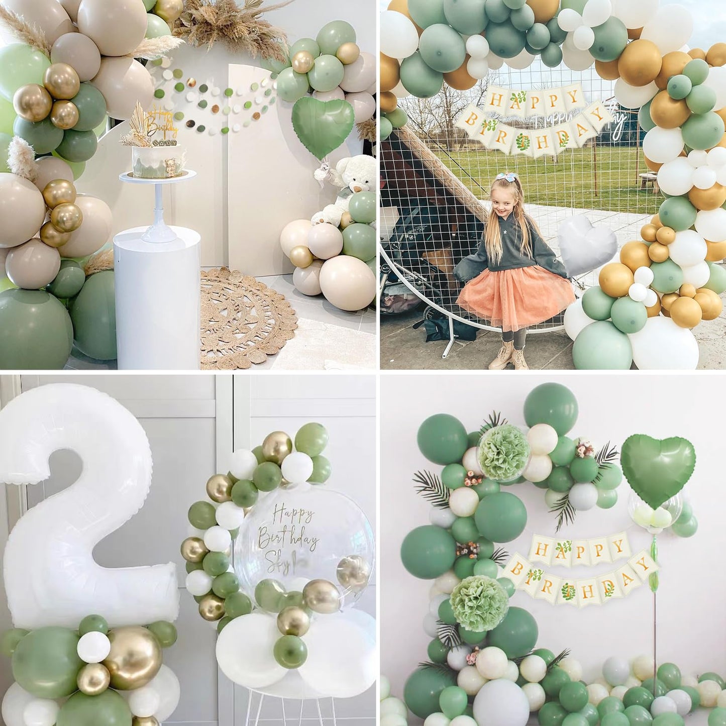 Geburtstagsdeko Grün Gold,Deko Geburtstag Mädchen,Dschungel Kindergeburtstag Deko mit Happy Birthday Banner Ballon Girlande Pompons Grün für Junge Frauen Geburtstag Party Deko