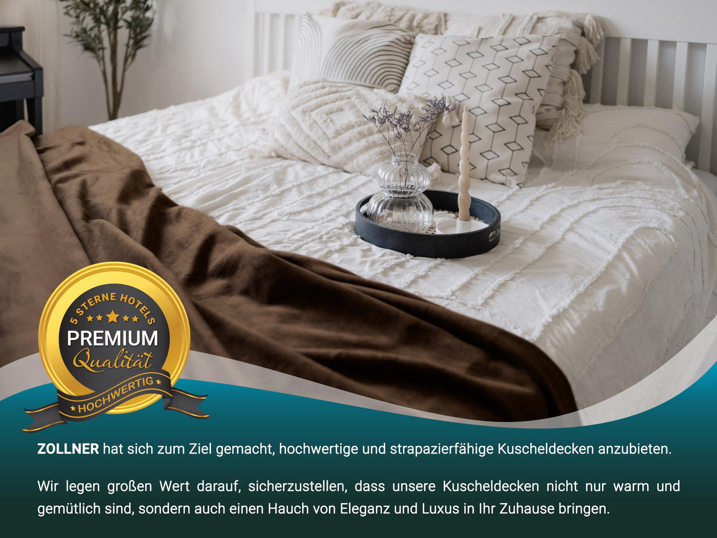 ZOLLNER Kuscheldecke flauschig in 220x240 cm - weiche und langlebige Sofadecke in braun - waschbar bis 40°C - Mischgewebe - mit elegantem Einfassband - Hotelqualität - Oeko Tex® Zertifiziert