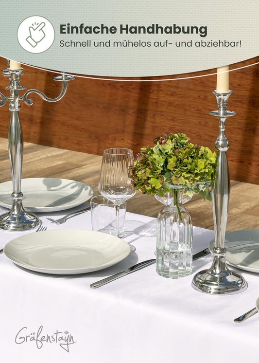 Gräfenstayn® Valentin - Biertischhussen-Set 3 TLG für Bierzeltgarnitur - 50cm oder 70cm Tischbreite - mit Öko-Tex Siegel Standard 100 : "Geprüftes Vertrauen 30571 (Weiß, 70x220cm)