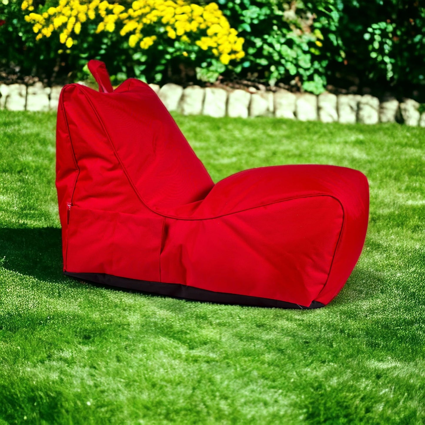 Ecopuf - Pouf Sessel Outdoor Chaise Longue - Sitzsack mit Staufach und Griff - Wasserfester Stoffsack - Entspannungssessel - Wohnungseinrichtung - Rot Nc12