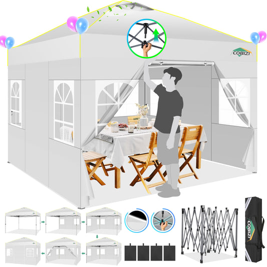 COBIZI Pavillon 3x3m Wasserdicht Stabil Winterfest Faltpavillon Partyzelt Gartenpavillon Pop Up Pavillon Klappbar Zelt mit 4 Seitenwnden Belüftungsöffnungen, Sandsack für Markt, Freien Event,Weiß