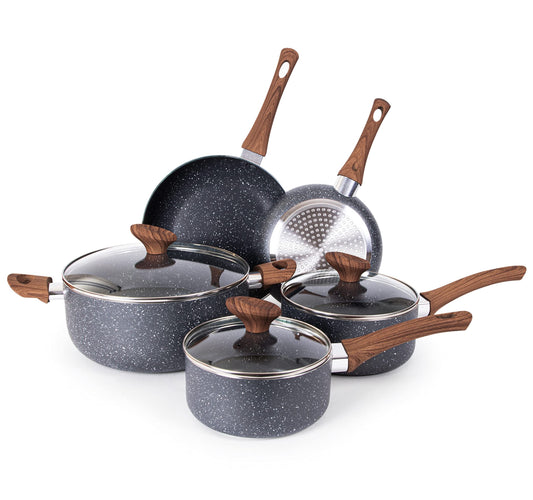 Antihaftbeschichtete Töpfe und Pfannen Set - Induktionskochfeld Topfset - 8 Stück Küche Kochgeschirr mit Deckel - Kochen Marmor Topf Töpfe und Pfannen - von Nuovva
