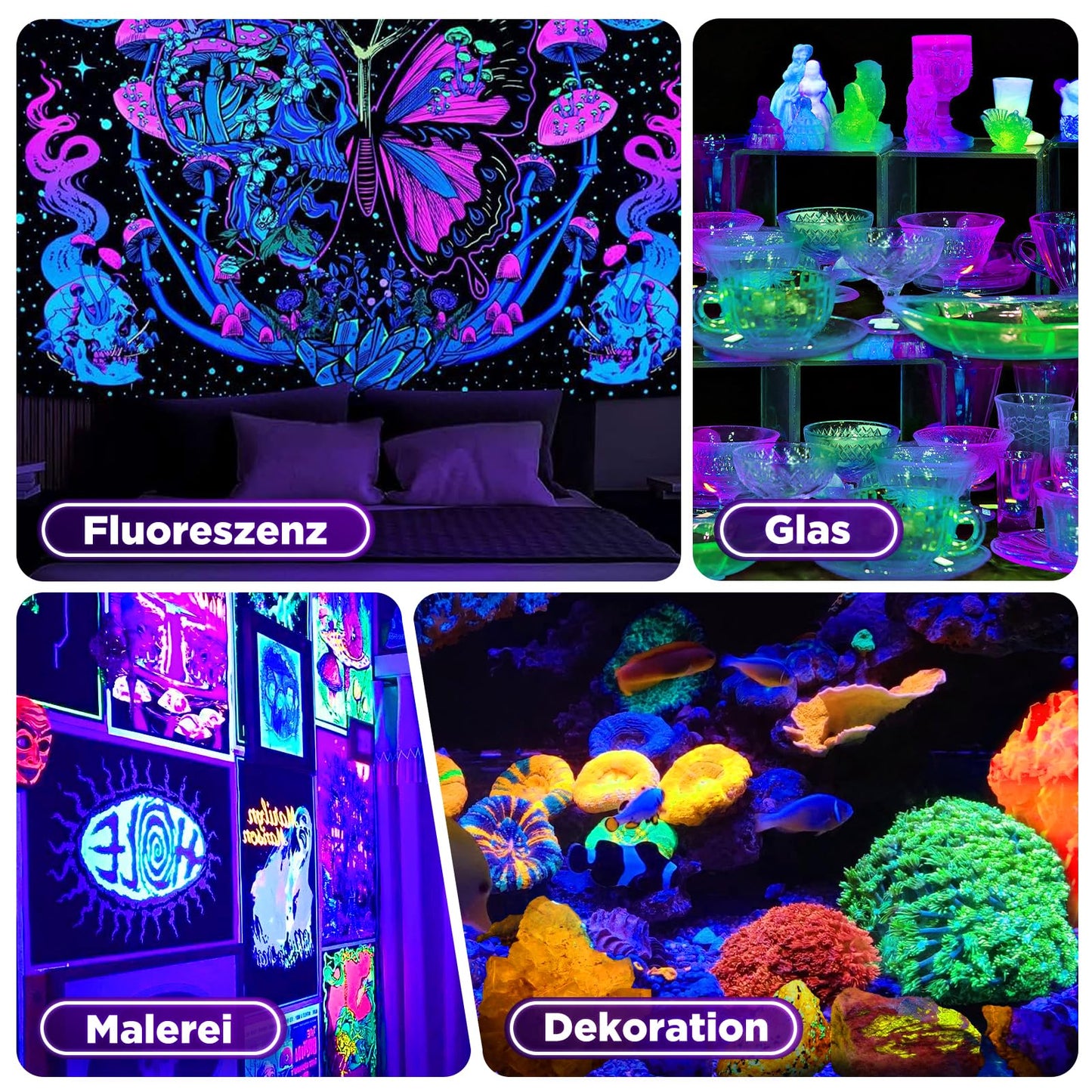 AffyBulb 150W LED Schwarzlicht, Schwarzlichtlampe, Schwarzlicht Strahler, UV Flutlicht für Weihnachten, Halloween, Neon Glühparty, Körperbemalung, UV Harzaushärtungslicht, IP66 Wasserdicht (2 Stück)