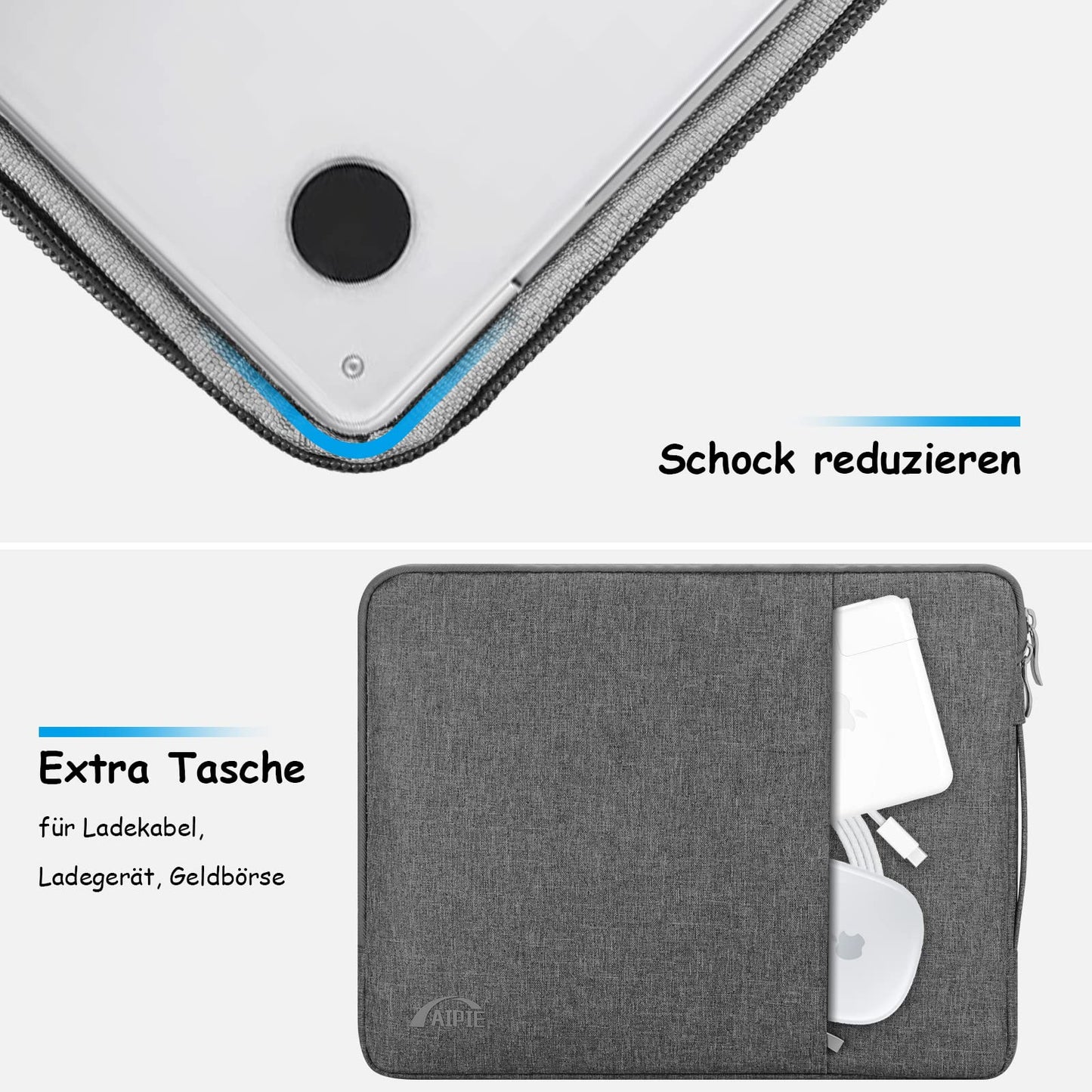 AIPIE Laptoptasche 17 17,3 Zoll Schutz Laptophülle mit Griff 2 Fach Notebooktasche Acer, Asus, Dell, HP, Lenovo Laptop Tasche Damen Mann Geschäftsreise Arbeit Aktentasche Hülle