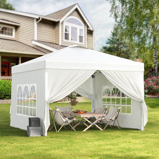 Bealife 3x3m Pop-Up Pavillon mit Verstellbarer Höhe – wasserdichter Outdoor-Gazebo mit Seitenwänden, Fenstern, UV-Schutz und Rolltasche für Veranstaltungen, Partys und Camping (Weiß)