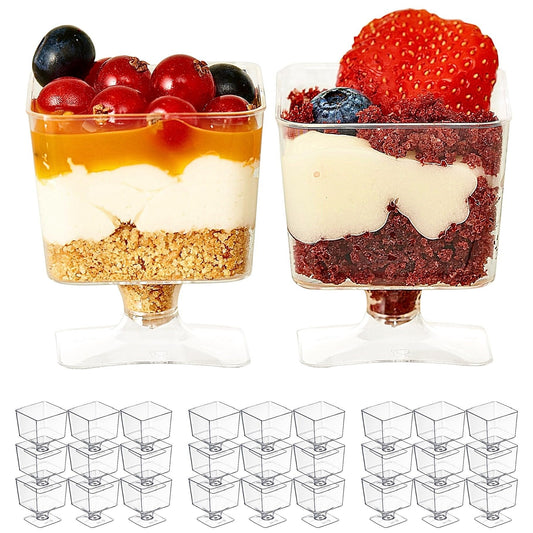 MATANA 100 Mini Plastik Dessertschalen, Dessertgläser mit Fuß für Partys, 60ml - Kleine Dessert Schalen, Dessertbecher, Plastikbecher Nachspeise
