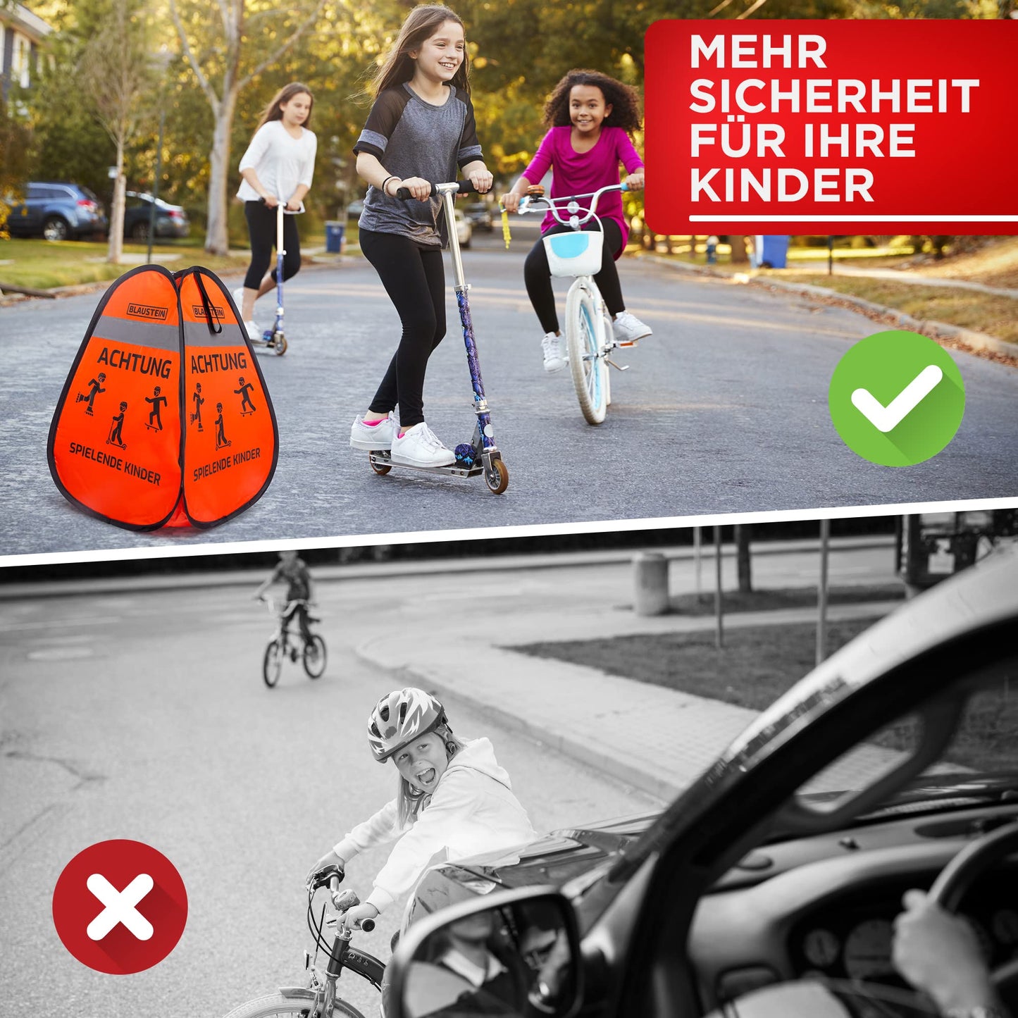 BLAUSTEIN Warnwürfel 2X - Mehr Sicherheit für Kinder Straßenwarnschild Spielende Kinder