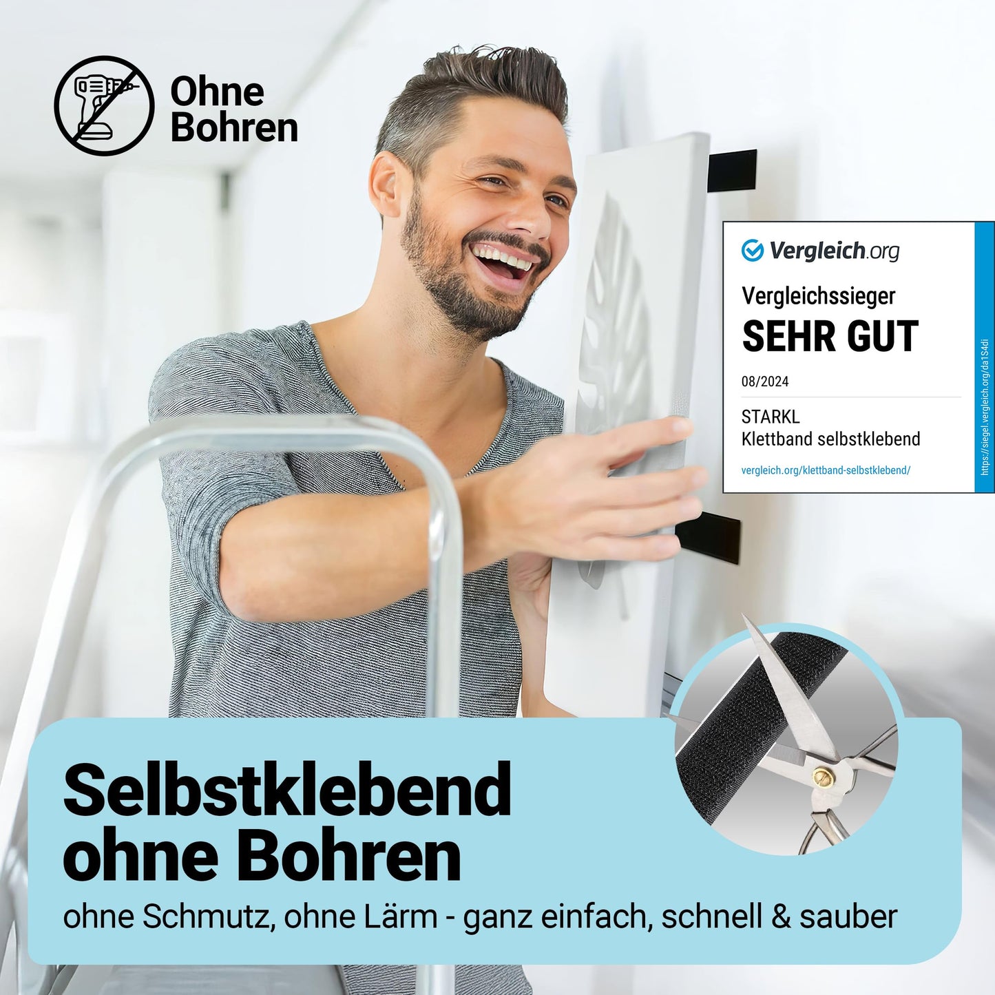 STARKL® Klettband Selbstklebend - BPA Frei - 5m x 50mm - Klettverschluss Selbstklebend Schwarz - Extra Stark u. Extra Breit -Doppelseitiges Klettband für Innen und Außen