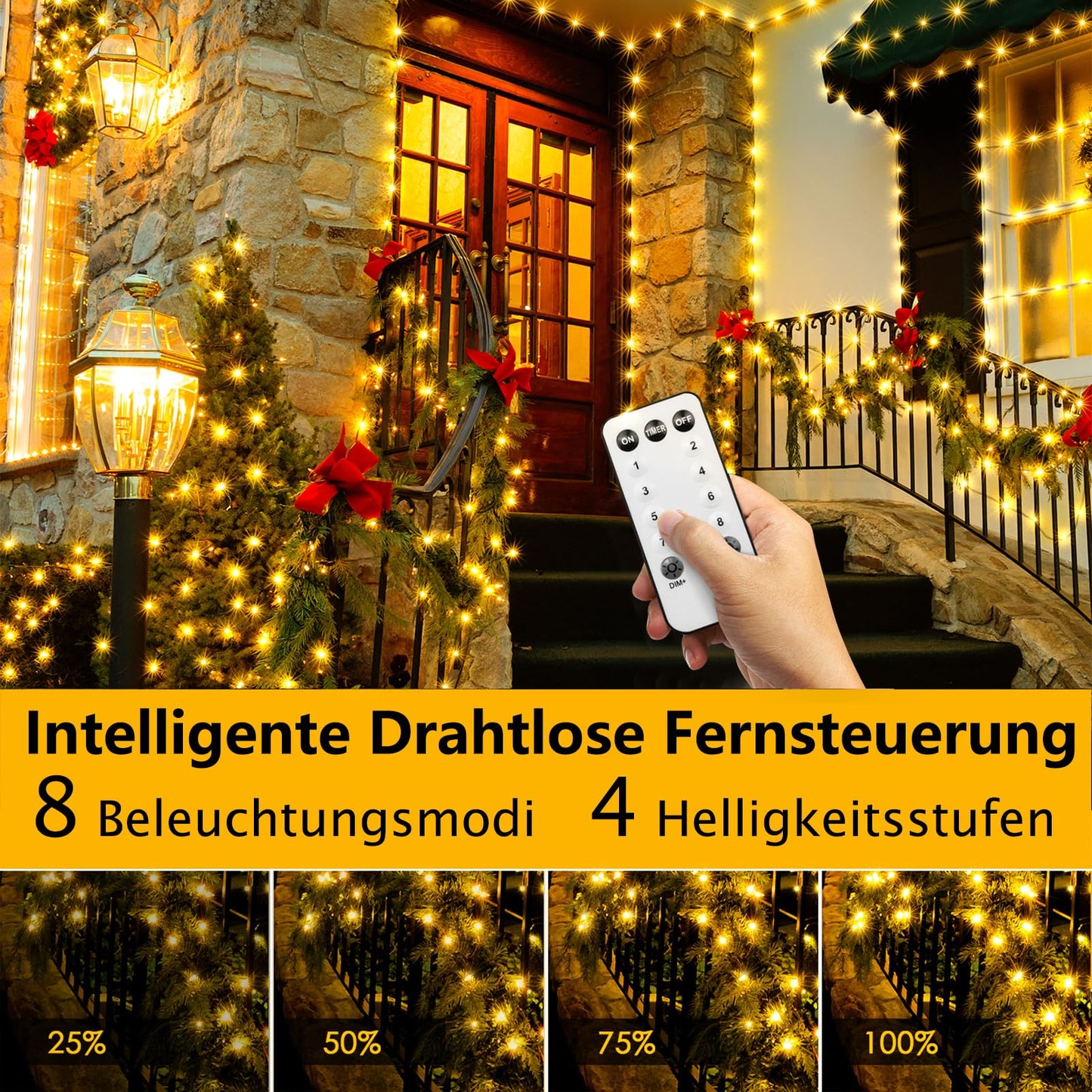 Zewool Lichterkette Außen 120m 1000er LEDs Dimmbar mit Fernbedienung und Timer, 8 Modi IP65 Wasserdicht Lichterketten für Garten Hochzeit Party (Warmweiß)