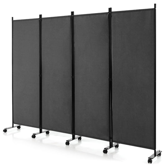 GIANTEX Paravent Raumteiler innen auf Rollen Trennwand Sichtschutz 4 teilig 225x173 cm Raumtrenner klappbar Spanische Wand freistehend mit Breiten Füßen Stellwand aus Stoff Privatschutz